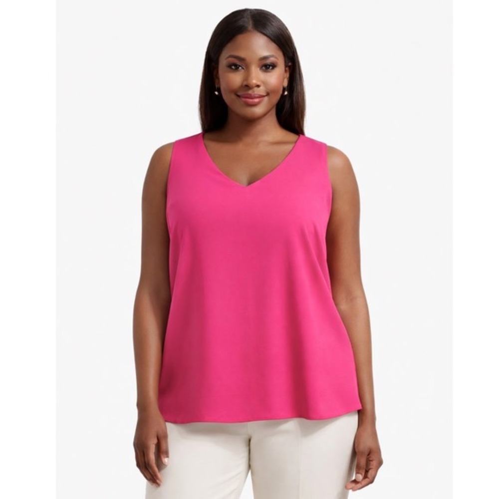 Cato Hot Pink Sleeveless V-Neck Blouse Tank Top 26/28W Resortwear Dopamine 82-08
